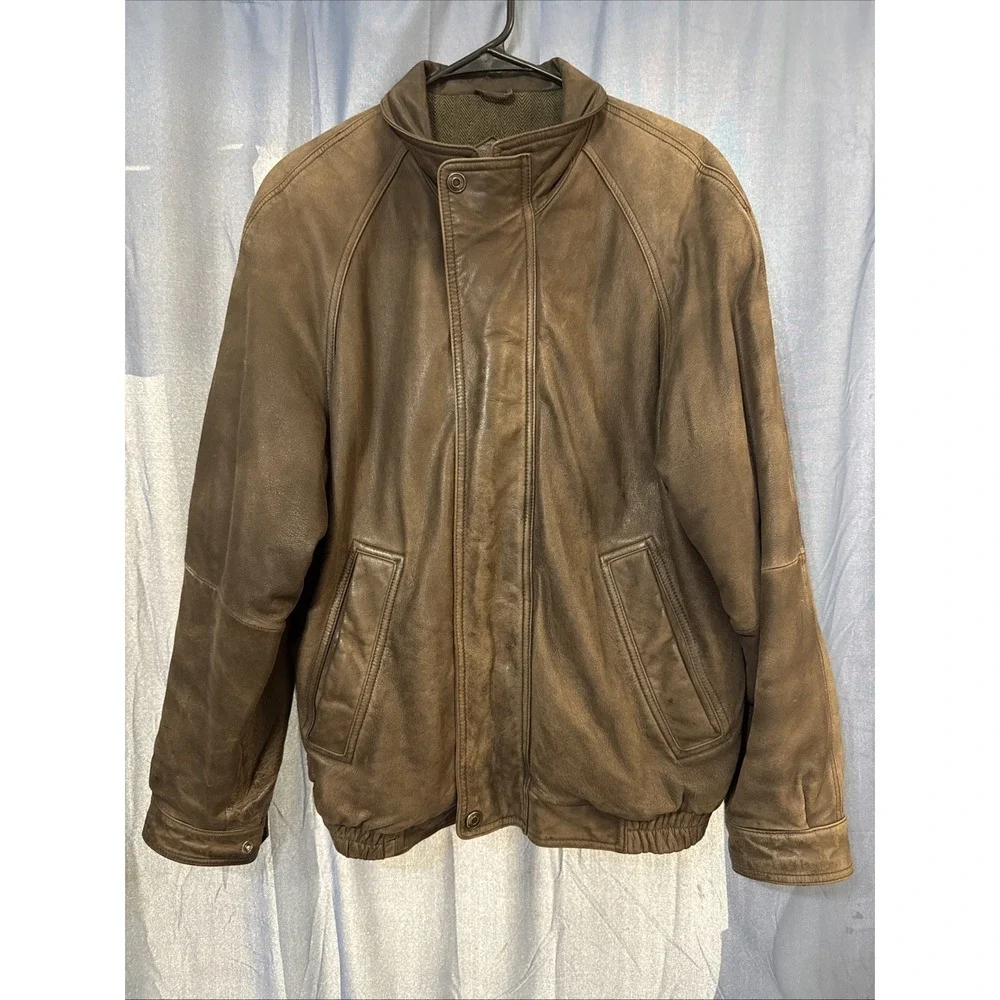 Vintage John Ashford Leather Brown Bomber Jacket Men's Medium